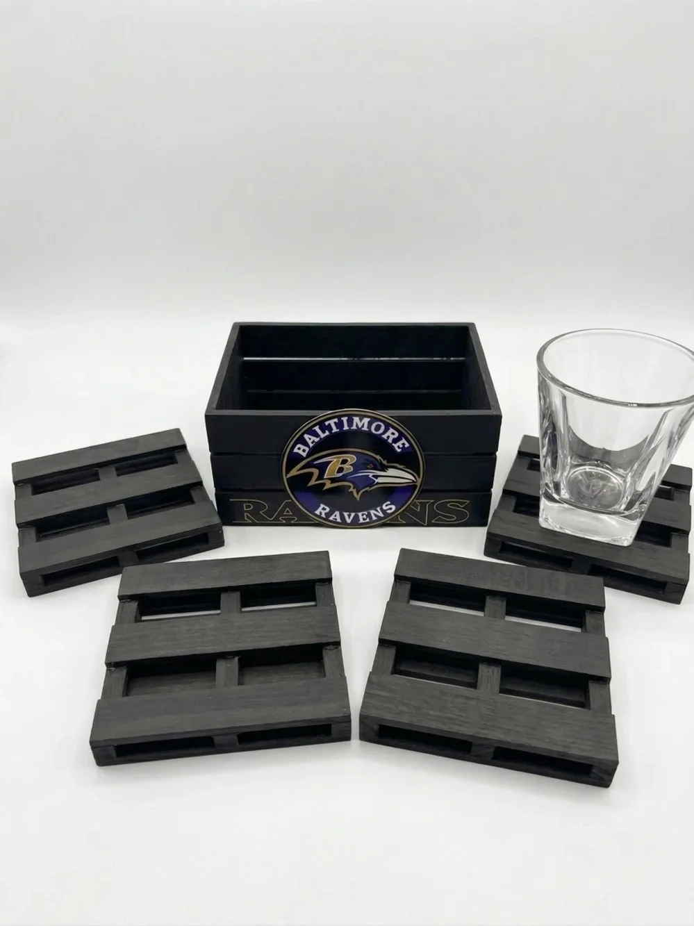 Black Wooden Coaster Set with Holder